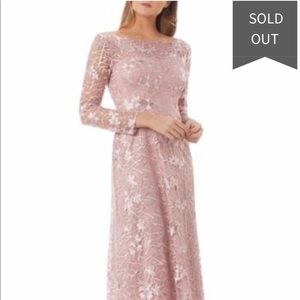 JS Collections embroidered lace gown in pink taupe